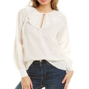 St Roche Virginia Top in White Cotton Ruffled Eyelet Lace Collar NWT!